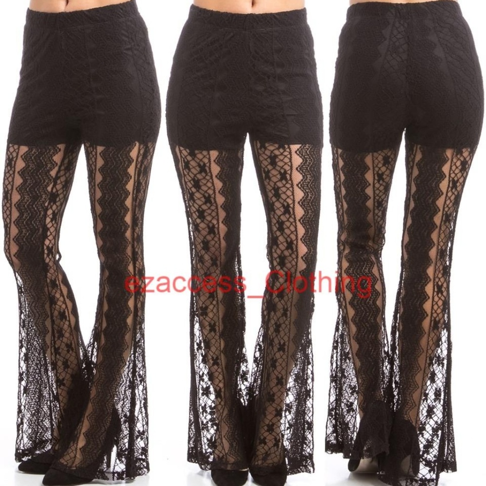 lace palazzo trouser pants sheer mesh - Picture 1 of 1